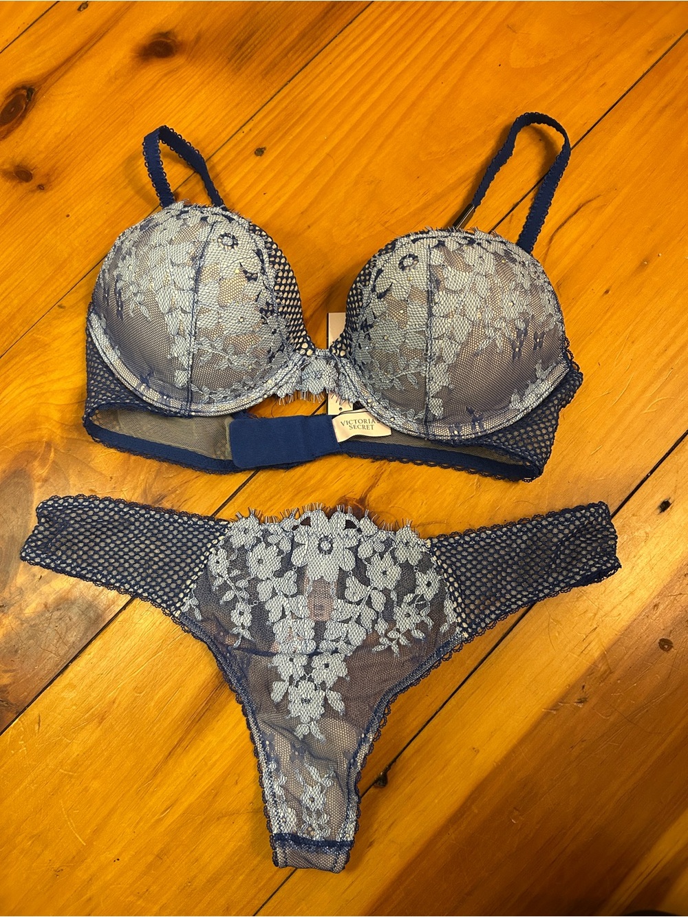 Victoria's Secret Navy Blue Lace Bra & Thong Set